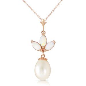 14K. SOLID GOLD NECKLACE WITH PEARL & OPALS (Rose Gold)
